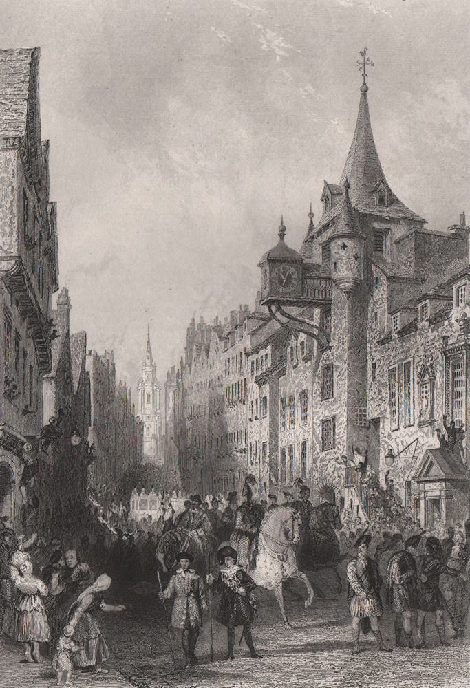 The Canongate, Edinburgh. 1822 procession King George IV Royal Mile. ALLOM c1840